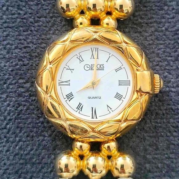 Vintage OPTICKS Celebrity Watch Quartz Pearl Gold Tone Stainless Steel Base - Picture 10 of 13